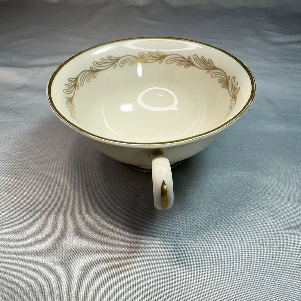 Tiffany & Co Gold Laurel Teacup and Saucer Set Cream Porcelain Japan‎ Gilt Rim